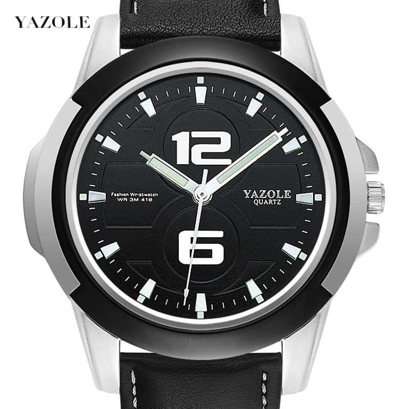 YAZOLE New Fashion Casual Business Watch Men Luxury Luminous Leather Analog Quartz Mens Wrist Watches Gifts 1