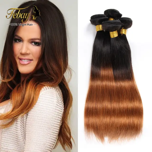 Indian Ombre Virgin Human Hair Weave Straight Burgundy Light Brown