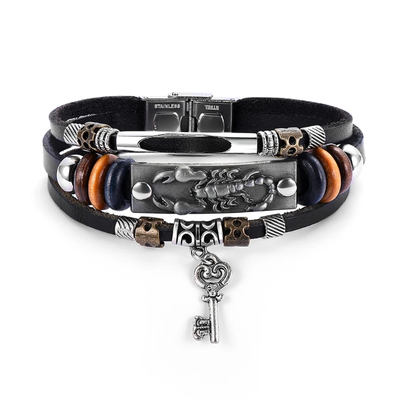 

17 Patterns Unisex Cool Punk Style Bracelet Knitted Strap Fashion Jewelry Gothic Buckle Fashion Men Jewelry Leather Bracelets