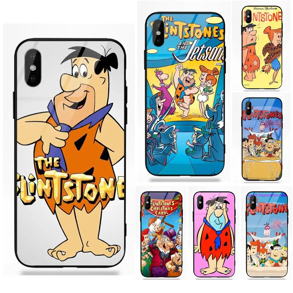 

Soft TPU Frame+Tempered Glass Covers Cases Cartoon The Flintstones Poster For Apple iPhone 5 5C 5S SE 6 6S 7 8 Plus X XS Max XR
