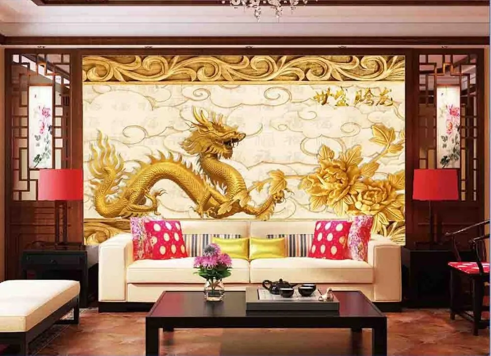 Пользовательские фото 3d комната обои нетканые росписи золотой дракон тотем украшения живопись 3d настенные фрески обои для стен 3 D