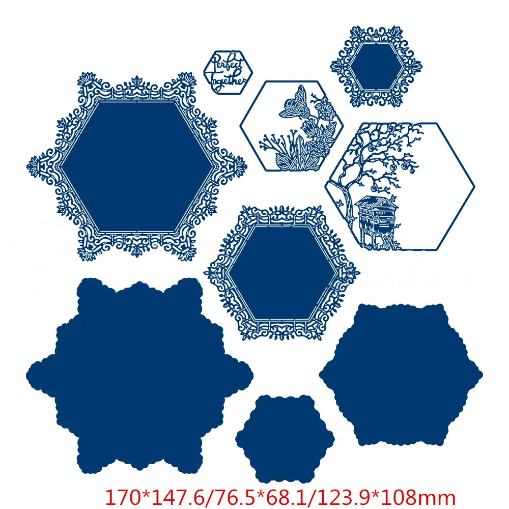 Сердце овальная Шестигранная квадратная рамка металлические режущие штампы для скрапбукинга DIY альбомная открытка с тиснением для изготовления декора новые - Цвет: 3pcs hexagons