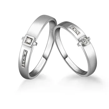

GVBOR I8K White Gold Love Bridal Couple Diamond Wedding Ring For Women/Man Promise Ring Fine Jewelry Wedding/Engagement/Gift