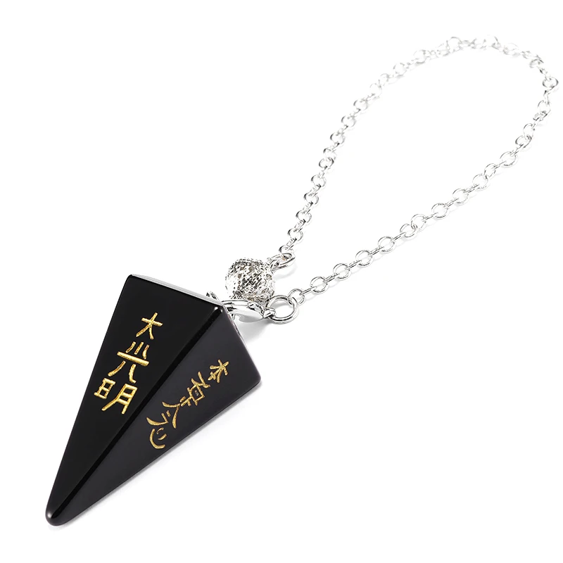Natural Obsidian Symbol Carving Pyramid Stone Pendulum For Biolocation Reiki Amulet Quartz Crystal Pendulo Divination Tool 3