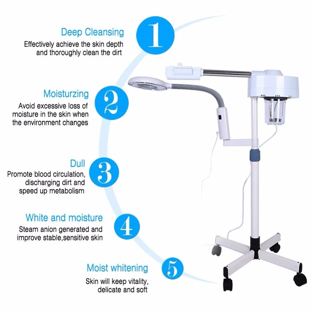 2в1 Многофункциональный Пароварка для лица светодиодный 5X Увеличительное торшер машина спа Профессиональный Humidif