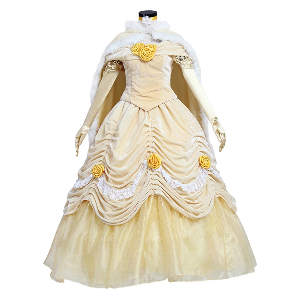 大人プリンセスドレスコスプレ衣装belle黄色のガウンドレスの衣装とマント岬大人女性のハロウィンパーティー仮装 Princess Belle Princess Belle Dressbelle Dress Aliexpress