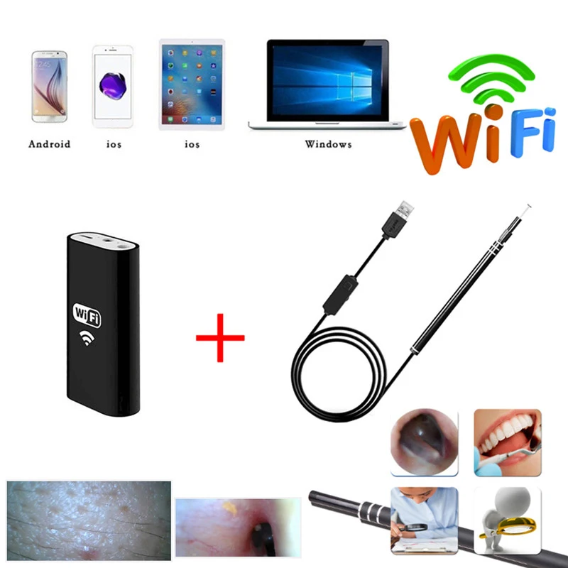

5.5MM Lens WiFi Wireless USB Medical Endoscope Camera Borescope Visual Ear Nose Inspection Otoscope for Android IOS PC Windows