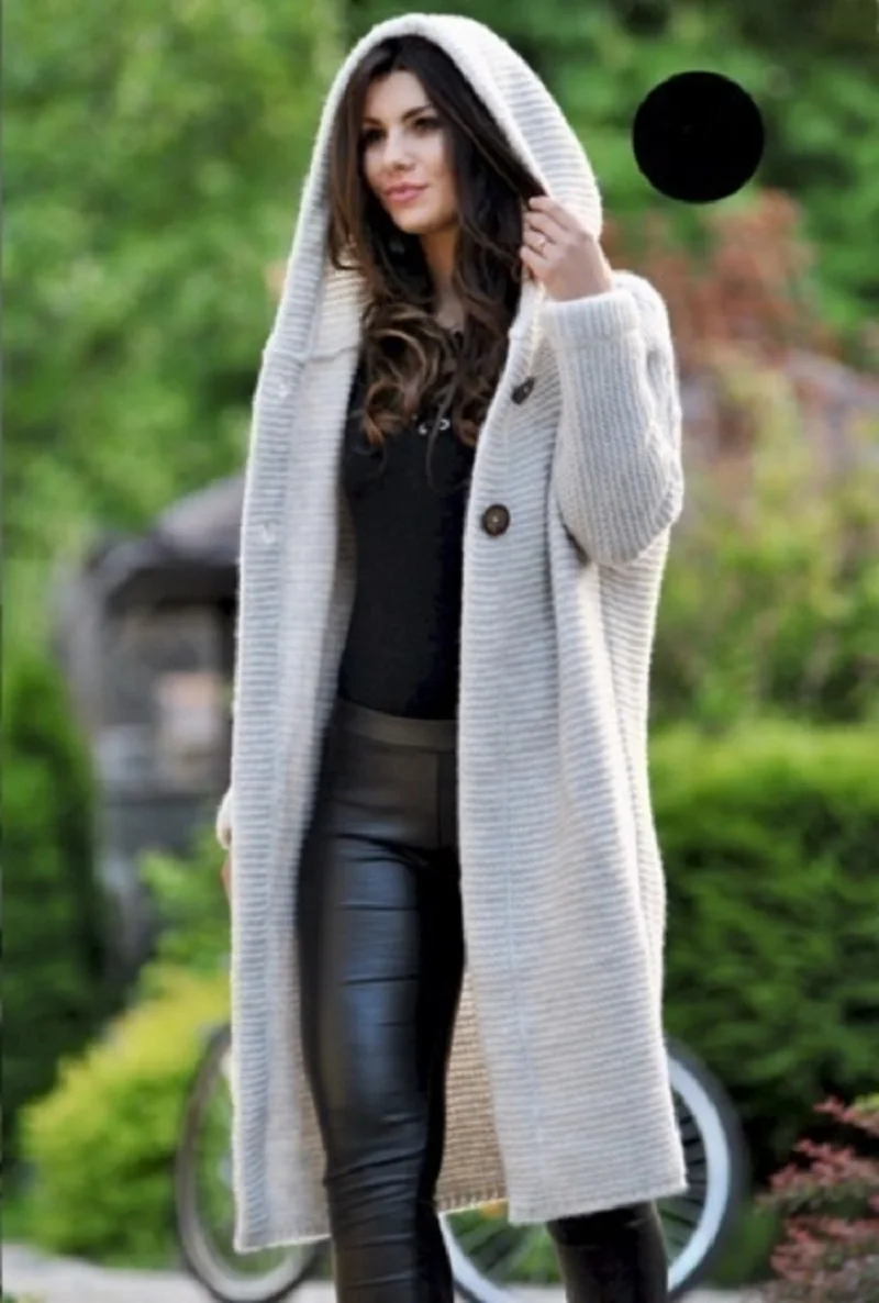 Plus Size Cardigan Solid Long Hooded Sweater Women 2019 Autumn Winter Feminine Coat Knitted Sweaters Streetwear Jumper 3XL