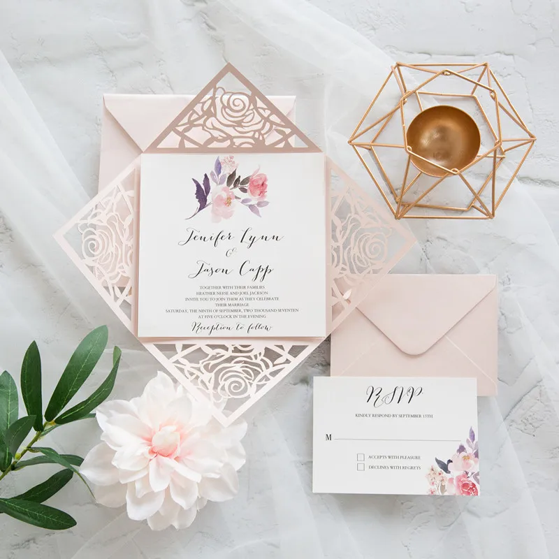 blush-pink-laser-cut-wedding-invite-with-floral-accent-in-lavender-and-mauve-EWDM003-5