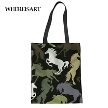 WHEREISART камуфляж лошадь повседневные женские холщовые хозяйственные сумки для женщин девушек большая многоразовая сумка для продуктов сумка на плечо Женская