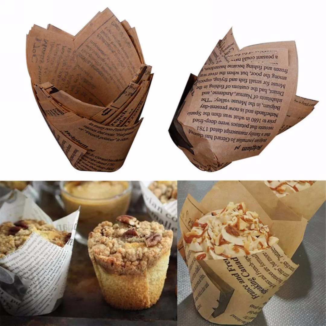 JX-LCLYL 50Pcs DIY Tulips Cupcake Liners Paper Cake Baking Cup Muffin Cases Weeding Party