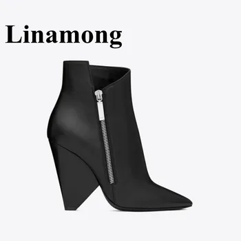 

2018 Newest Leopard Fashion Hottest Wedges Sexy Pointed Toe Side Zipper Four Color Spring And Autumn Women Short Boots