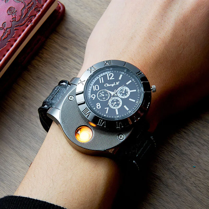 Beste Militaire Aansteker Horloge Mannen Horloges USB Opladen Vlamloze Winddicht Sigarettenaansteker mannen Elektronische Horloges PJ