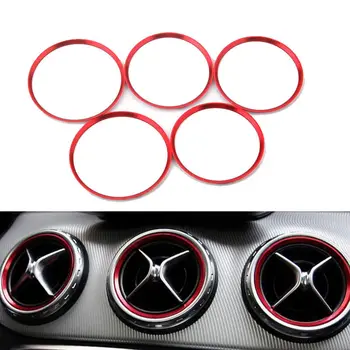 

5x Interior Red Air Conditioning Vent Outlet Decoration Ring Cover Trim Sticker Fit For Benz A/B/CLA/GLA Class 180 200 220 260