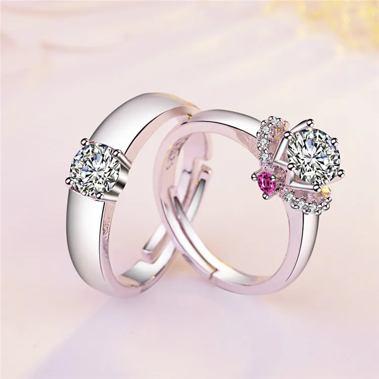 

2Pcs/set Charm Lovers Ring Bijoux Femme Fashion Jewelry Bijoux Silver Crystal Engagement Wedding Rings For Women Men Anel