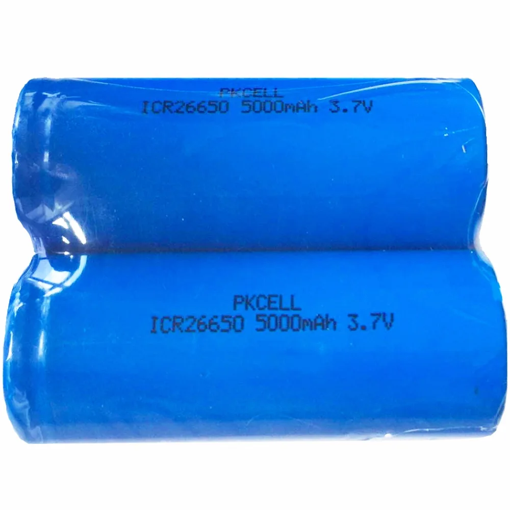 2PCS/LOT PKCELL 26650 Battery 3.7V  ICR26650 5000mAh Li-ion Rechargeable Batteries Flat top For Flashlight