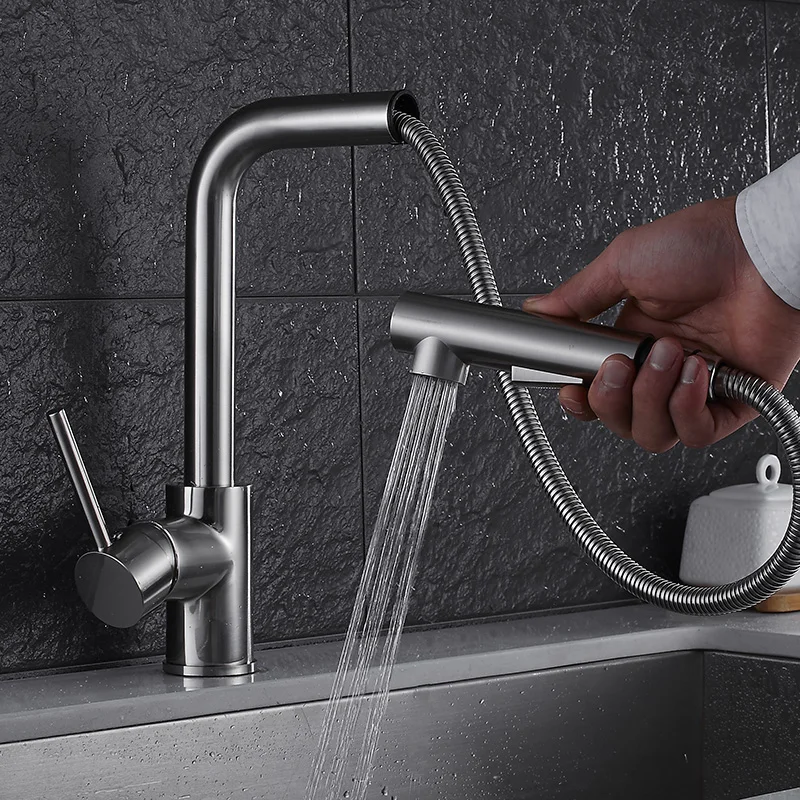 Kitchen Faucet Nickel finished Crane brass kitchen sink pull out kitchen faucet,Sink tap mixer with pull out shower head Kitchen Faucet Nickel finished Crane brass kitchen sink pull out kitchen faucet,Sink tap mixer with pull out shower head