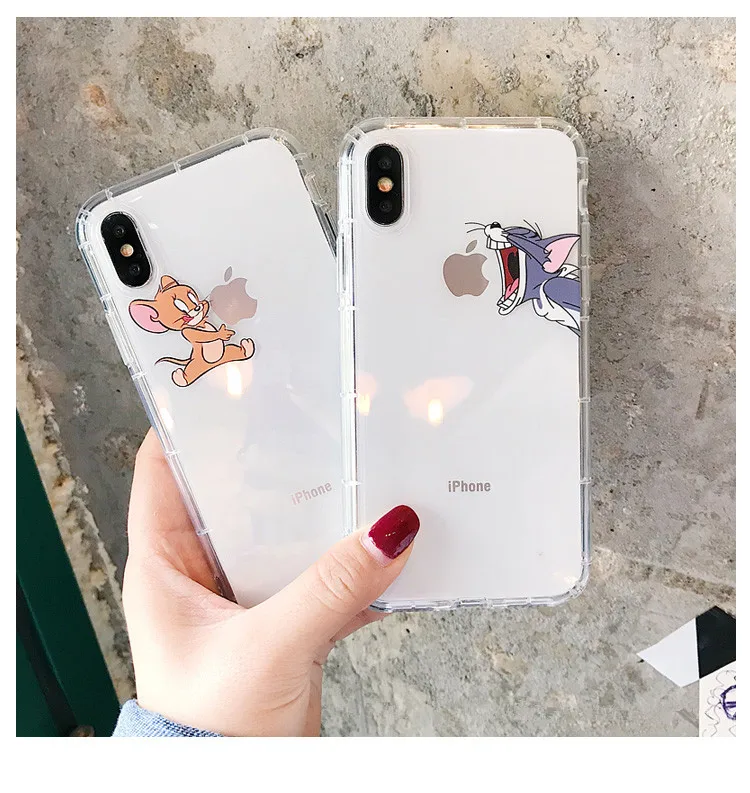 Funny Cartoon Phone Case for iPhone X XS Max XR Cute Cat Tom Cover for iphone 8 7 6 6S Plus Soft Silicone Clear Transparent Case