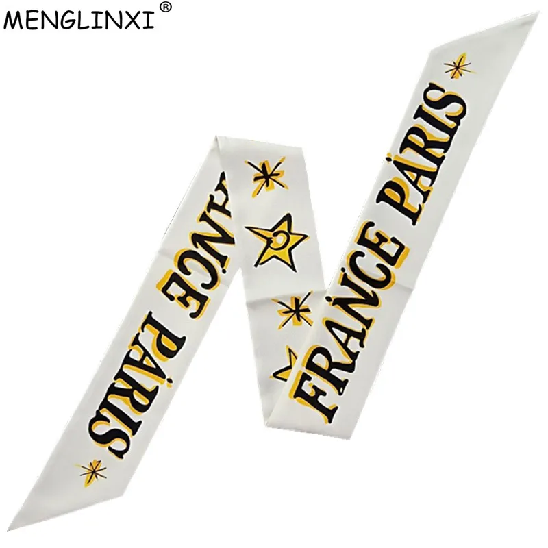 

2019 New Fashion Letter Print Skinny Scarf Women Silk Scarf Bag Ribbons Head Scarves Wraps Brand Female Silk Foulard For Ladies