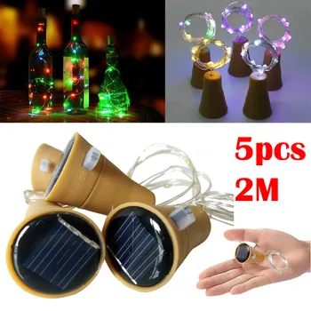 

LED Lamp 5PCS 2M Solar Cork Wine Bottle Stopper Copper Wire String Lights Fairy Lamps Led Strip Waterproof