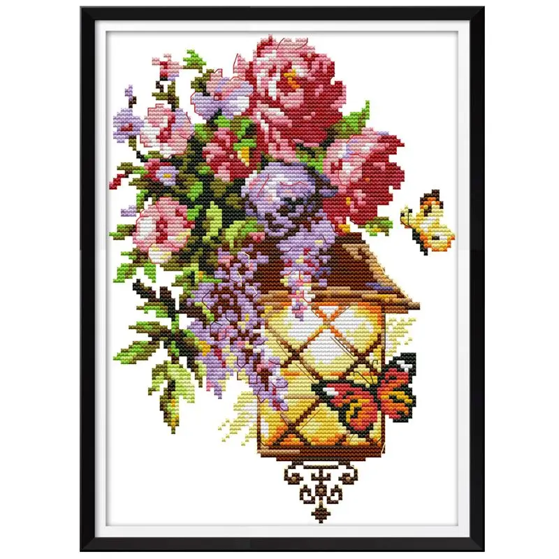 

Flower Butterfly Light DIY Handmade Needlework Counted 14CT Printed Cross Stitch Embroidery Kit Set Home Decoration