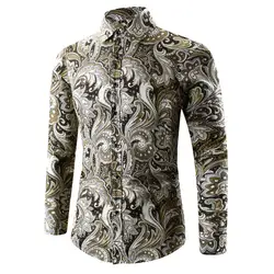 Элегантный Для мужчин вечерние 2019 Винтаж Club улица блузка для отпуска Новое поступление мужской досуг Blusa с цветочным принтом Лидер продаж