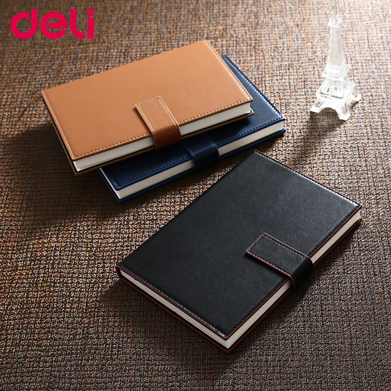 Deli business notepad retro good quality leather notebook with a pen