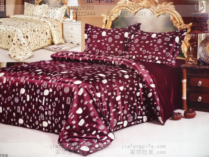 Burgundy luxury silk satin bedding set queen quilt duvet cover king