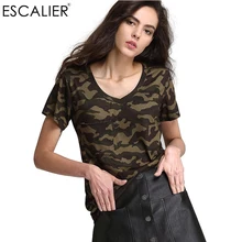Escalier Летняя женская футболка с круглым вырезом и принтом, зеленая женская футболка, модная женская камуфляжная футболка с коротким рукавом для отдыха