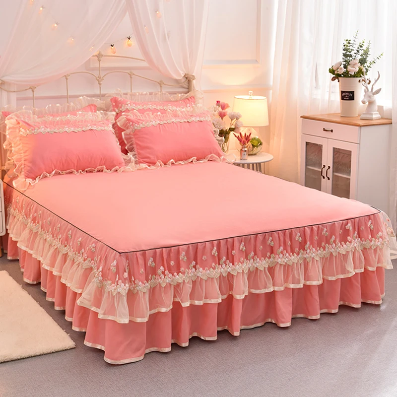 Princess Bedspread Bed Sheet 1/3pcs Romantic Lace Bedding Bed Skirt