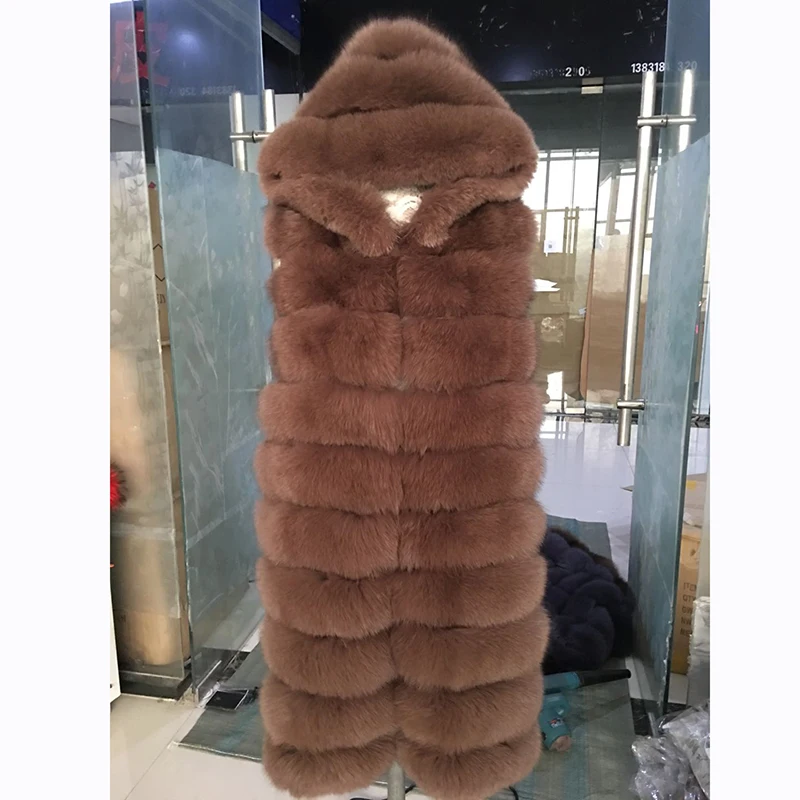 dark Femme gray Capuche Khaki black Réel Avec Long Nouveau À 2018 brown Fox Fourrure Gilets Hiver De ecru Naturel Grey Véritable Luxe navy Blue Manteau 1Uwq0a7