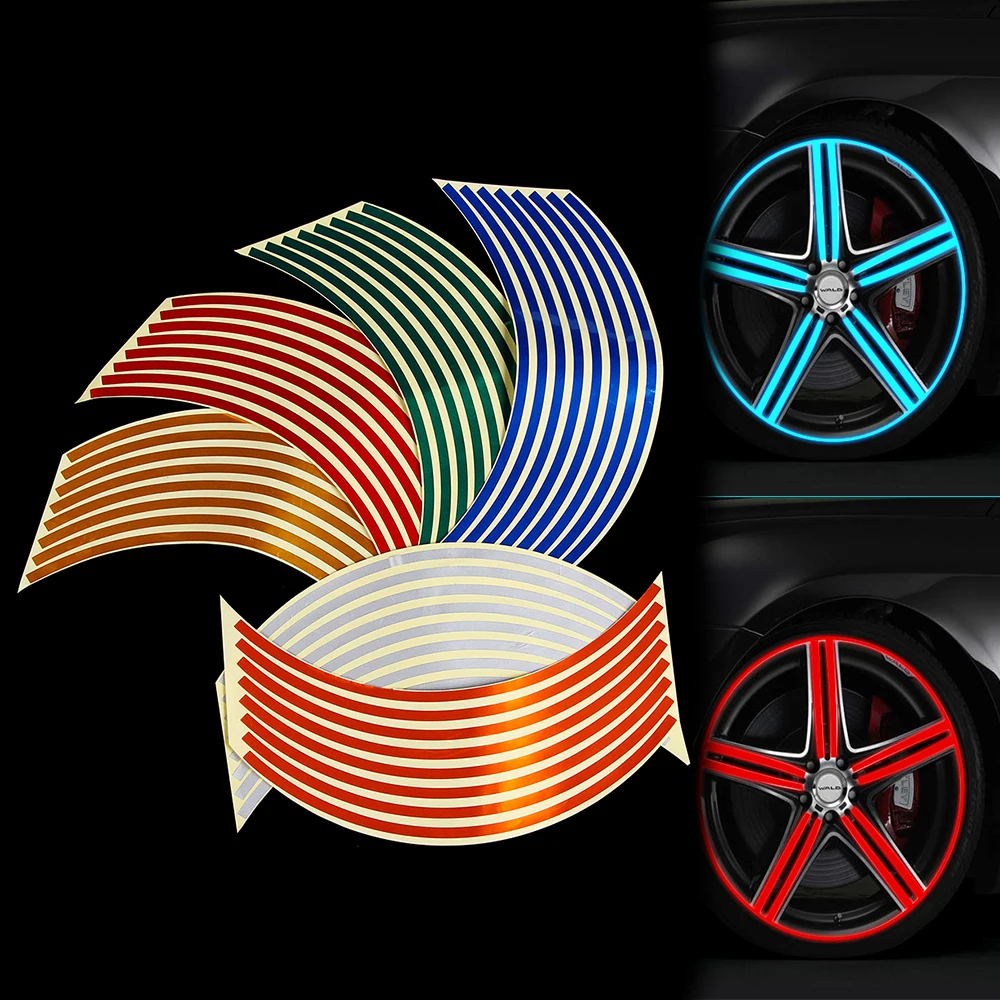 16 Strips Wheel Decal Tape Stickers DIY Reflective Motorcycle Car Rim Stripe Tire Decals Bike