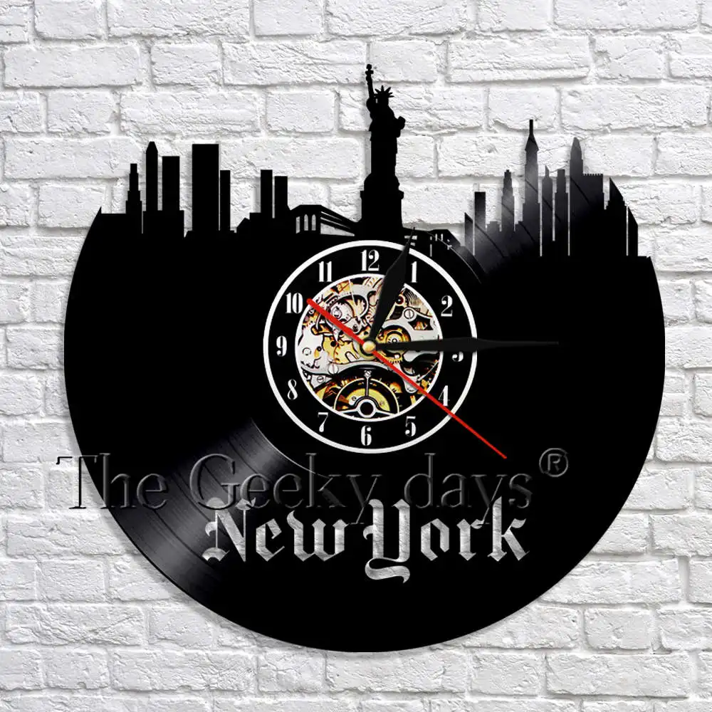 The Empire State Albany Excelsior Нью-Йорк настенные часы современный дизайн винил LP Запись часы 3D настенные часы подвесной Декор