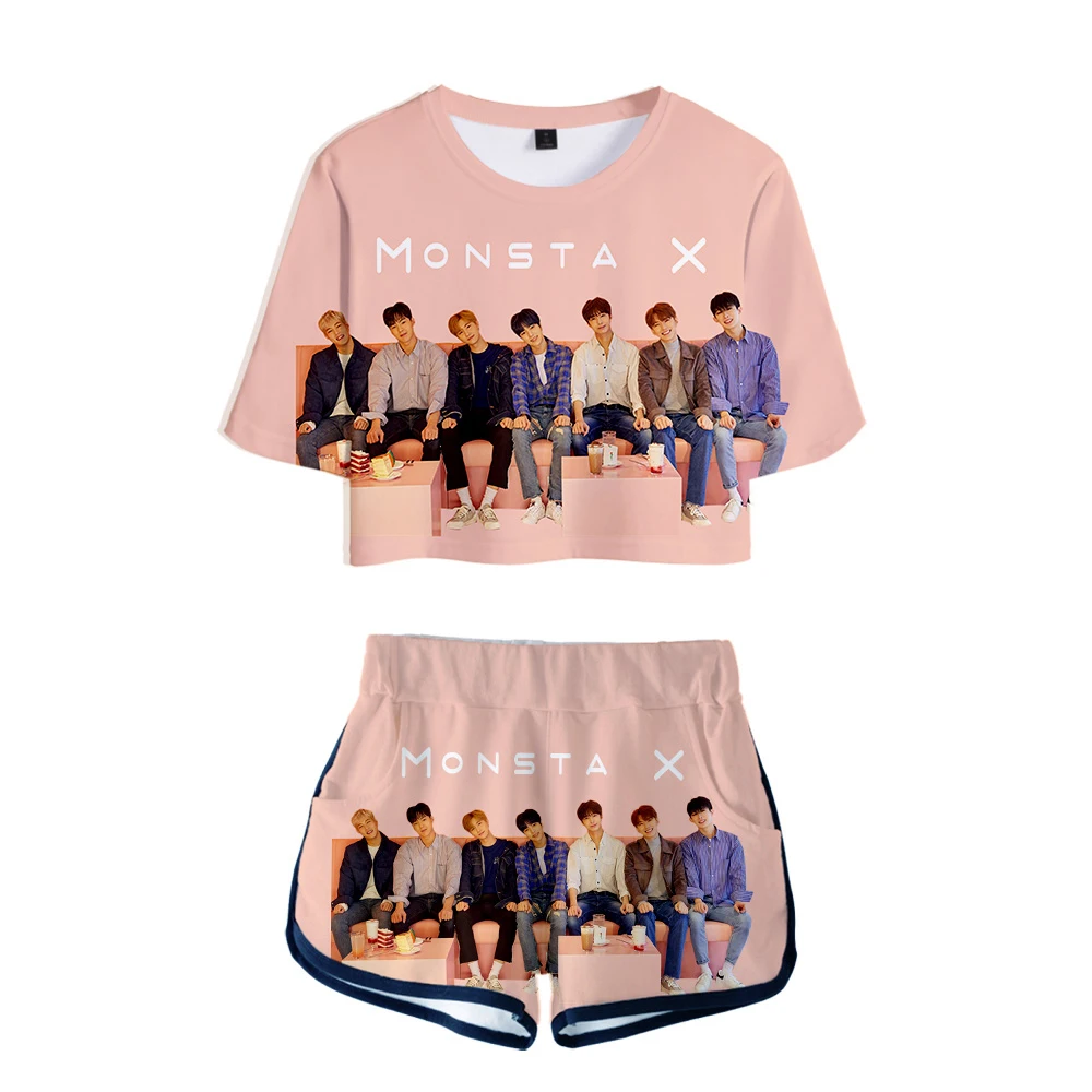 Модный комплект одежды в стиле хип хоп из 2 предметов Monsta X корейский женский шт.