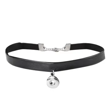 

Women Girl's Short Black Cord PU Leather Choker Necklaces Snap Button Neck Pendant Fit DIY Changeable Small 12mm Buttons Jewelry