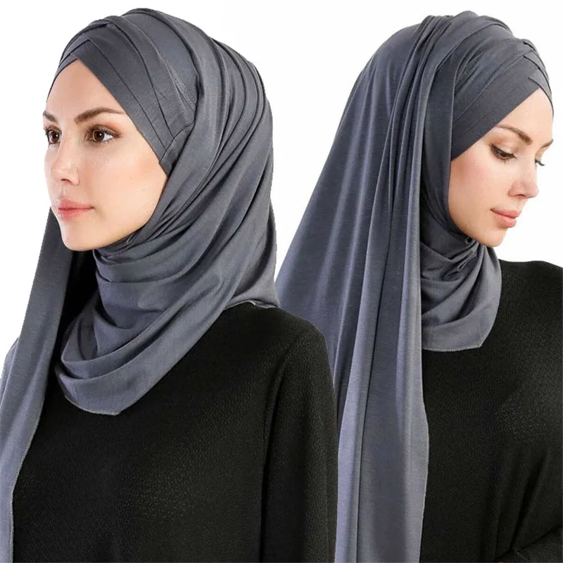 Женский элегантный скромный мусульманский исламский шарф Рамадан мягкий легкий Джерси мгновенный хиджаб длинный платок легко носить - Цвет: Darkgrey