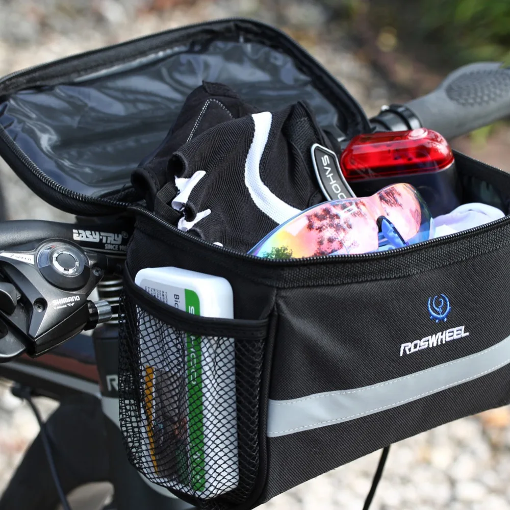 Perfect ROSWHEEL MTB Road Bike Handlebar Bag Cycling Front Basket Pannier Frame Waterproof Bicycle Bags With Broader Reflective Strap 5 Perfect ROSWHEEL MTB Road Bike Handlebar Bag Cycling Front Basket Pannier Frame Waterproof Bicycle Bags With Broader Reflective Strap 5