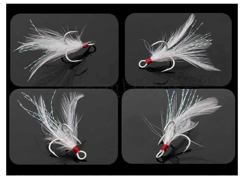 Lot 20pcs Fishing Hooks Treble With Feather For Minnow Fishing Lures Crankbaits