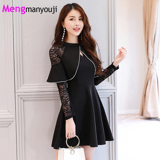 autumnsprint fashion lace patchwork slim women dresses hollow out sexy cloak style black christmas - Black Christmas Dress autumnsprint fashion lace patchwork slim women dresses hollow out sexy cloak style black christmas - Black Christmas Dress