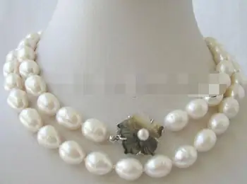

P2915 - 32" 9-10mm natural white baroque freshwater pearl necklace - shell clasp