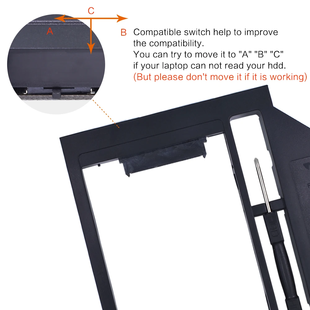 TISHRIC пластик Optibay 2nd HDD Caddy Box 9,5 мм SATA 3,0 для 9/9. 5 мм 2," SSD адаптер CD DVD HDD чехол Корпус для ноутбука