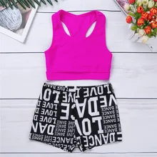 Комплект из 2 предметов; детский топ на бретелях с буквенным принтом для девочек; спортивные шорты; жилет для занятий танцами, гимнастикой и тренировками; детское нижнее белье; Молодежный танкини