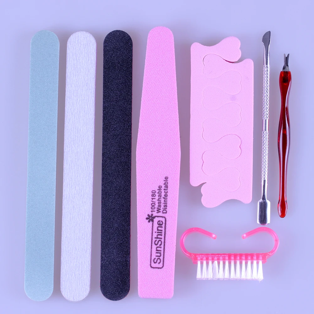

8pcs/lot Nail Files Set Block Nail Files Durable Buffing Grit Sand Fing Clening Brush Nail Separator DIY Nail UV Gel Polish Tool