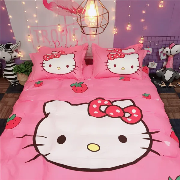 Мультяшный стиль hello kitty, детские наборы постельных принадлежностей, 3-4 шт., Комплект постельного белья, пододеяльник, простыня, наволочка, двойная королева, король, домашний текстиль - Цвет: style2