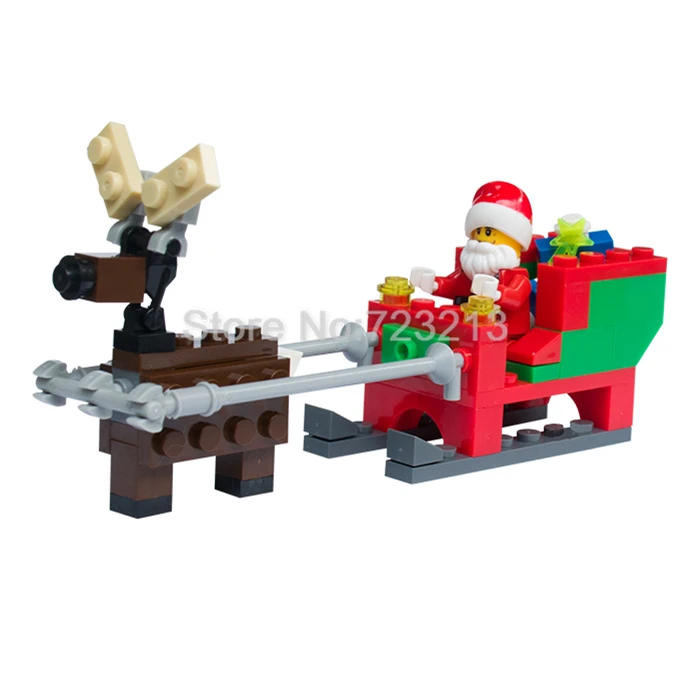 

Christmas Santa Claus Figure Elk And Sled Xmas Scene House Tree Fireplace Model Building Blocks Set Kits Toys Gift For Children