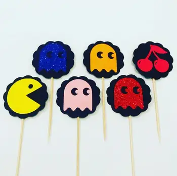 

glitter Pac Man cupcake toppers,kids birthday party decor, Retro Party-Video game Party cupcake toppers