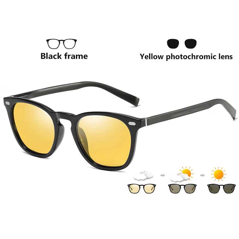 Кошачий глаз, фотохромные солнцезащитные очки, для женщин и мужчин, алюминиевые ноги, хамелеон, поляризационные, HD Видение, безопасные, для вождения, унисекс, солнцезащитные очки - Цвет линз: Black-Yellow