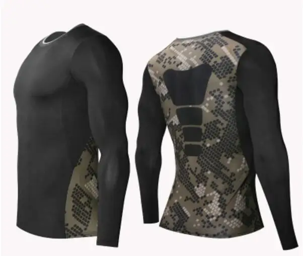 Новые мужские компрессионные футболки MMA Rashguard для фитнеса с длинным рукавом, базовый слой кожи, облегающие футболки для тяжелой атлетики, шорты для бега