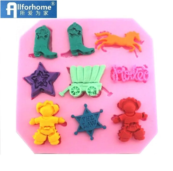 Силиконовая форма для мастики с 9 отверстиями в виде ковбоя мамастики|decor mold|cake