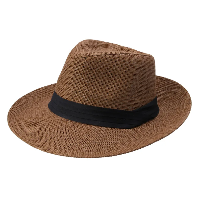 LUCKYLIANJI для мужчин и женщин соломенный джазовый Панама для путешествий Пляж Ковбой Западный Повседневный Солнцезащитная Панама лента для шляпы кепки(один размер: 58 см/US7 1/4 - Цвет: Коричневый